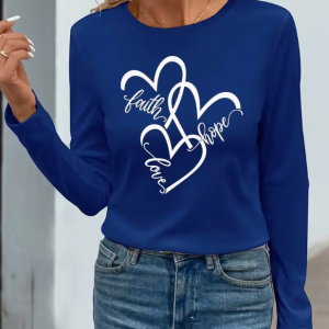 LONG-SLEEVE Heart Print T-Shirt for Women